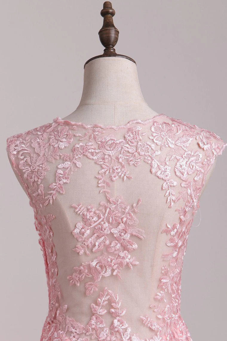 A Line V Neck Party Dresses Chiffon With Applique Sweep Train