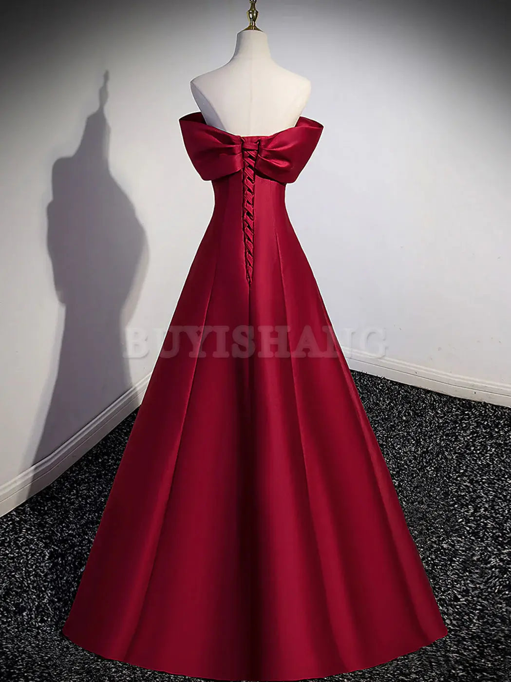 Buyishang A-Line Burgundy Off Shoulder Long Prom Dress Burgundy Evening Dress prom dresses shops