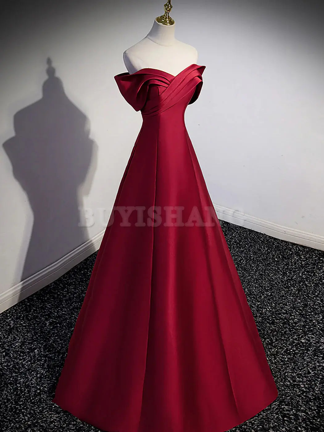 Buyishang A-Line Burgundy Off Shoulder Long Prom Dress Burgundy Evening Dress prom dresses shops