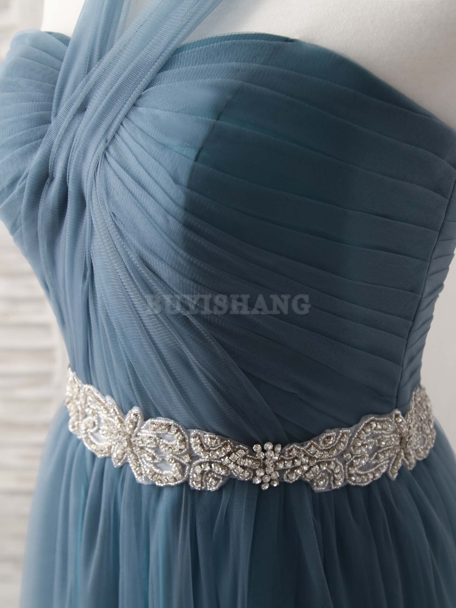 Buyishang A-Line Gray Blue Tulle Long Bridesmaid Dress Gray Blue Prom Dress Bridesmaid dress shop