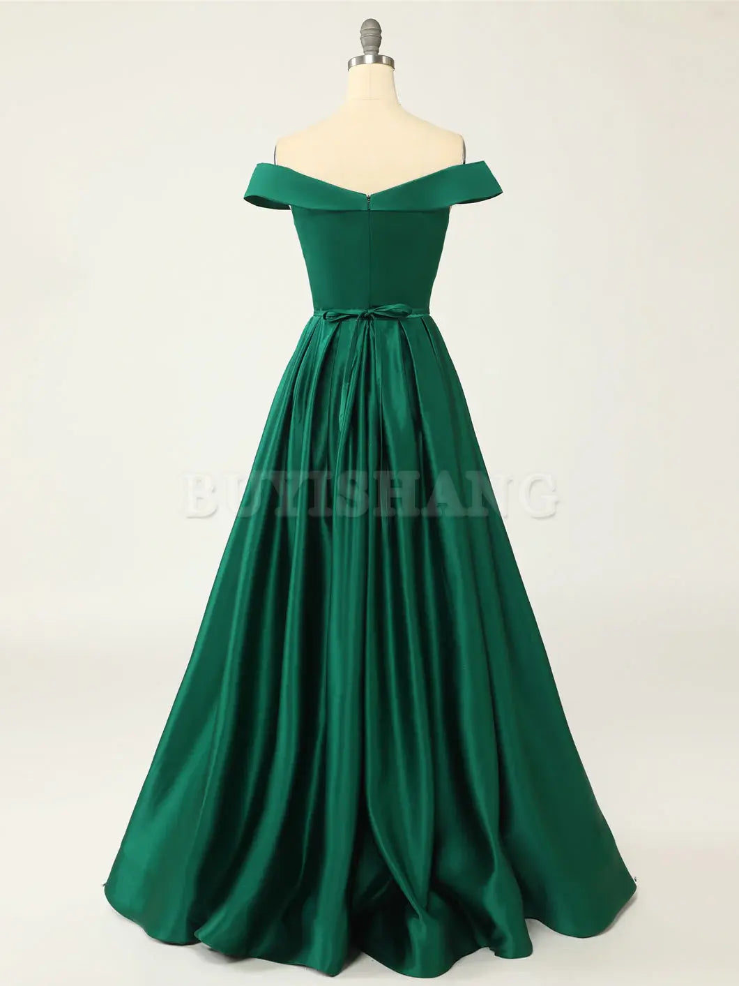 Buyishang A-Line Green Off Shoulder Long Prom Dresses Green Formal Evening Dresses prom dresses shops
