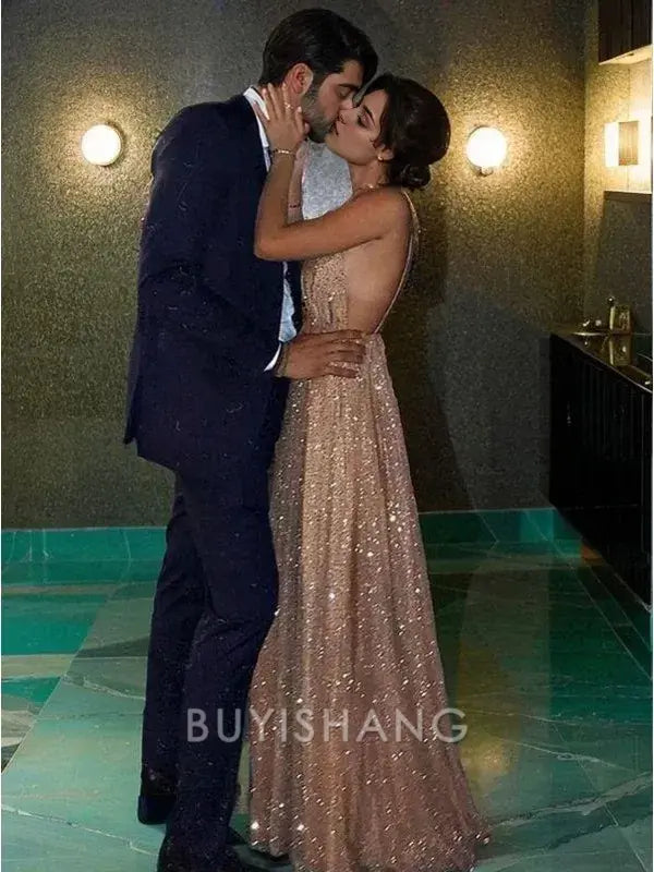 Buyishang Simple A-Line/Princess V-neck Floor-Length Tulle Prom Dresses formal wear dresses