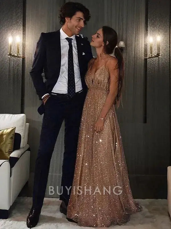 Buyishang Simple A-Line/Princess V-neck Floor-Length Tulle Prom Dresses formal wear dresses