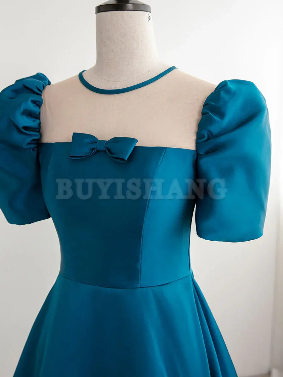 Buyishang A-Line Satin Blue Long Prom Dress Blue Long Formal Evening Dresses prom dresses shops ﻿