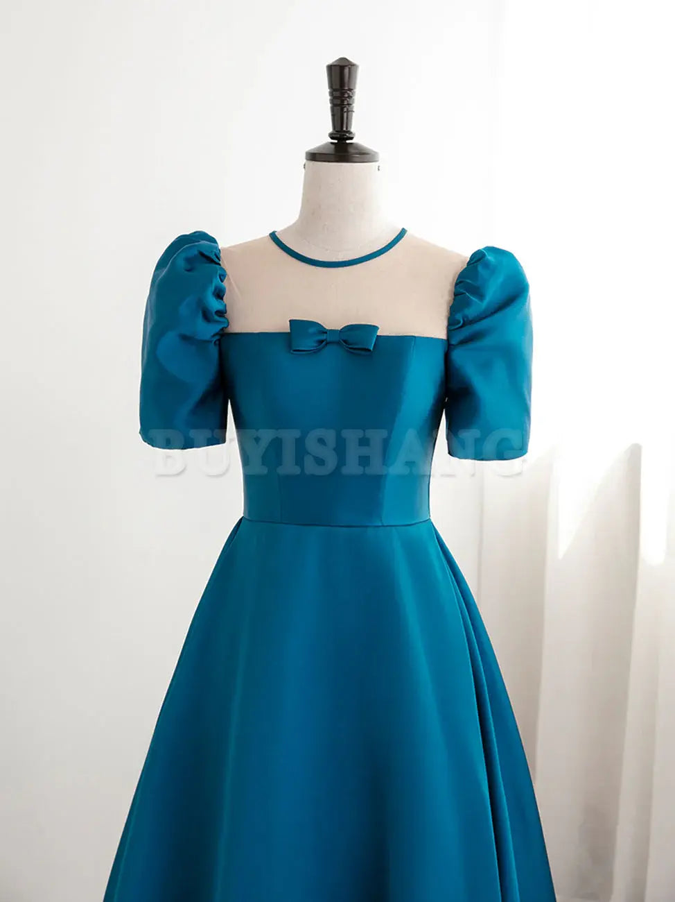 Buyishang A-Line Satin Blue Long Prom Dress Blue Long Formal Evening Dresses prom dresses shops ﻿
