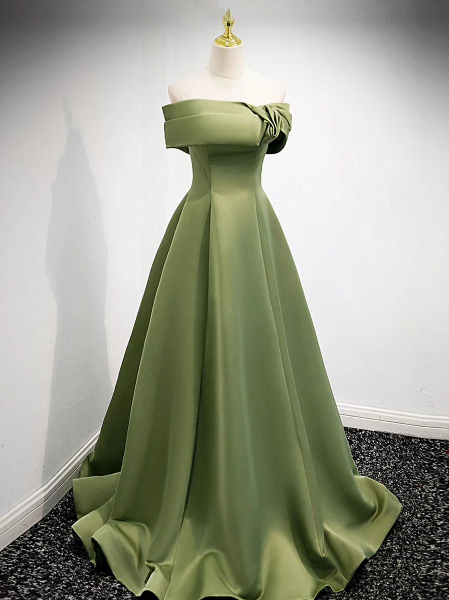 Buyishang A-Line Satin Green Long Prom Dress Green Formal Dress prom dresses shops