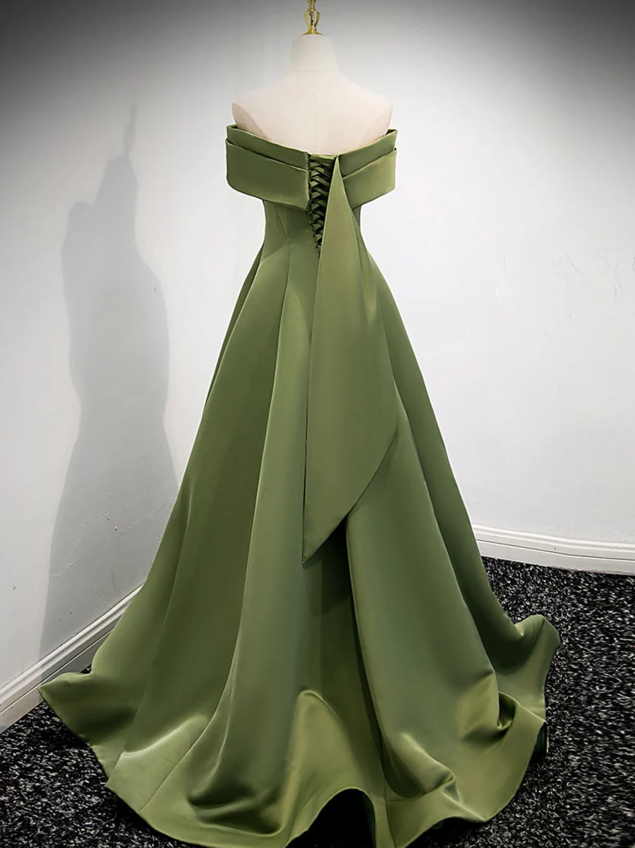 Buyishang A-Line Satin Green Long Prom Dress Green Formal Dress prom dresses shops