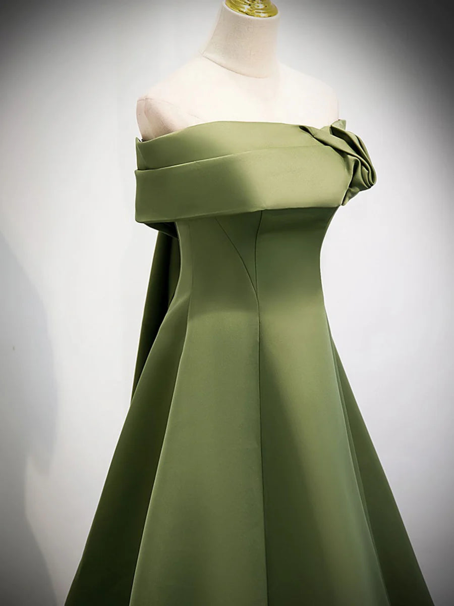 Buyishang A-Line Satin Green Long Prom Dress Green Formal Dress prom dresses shops