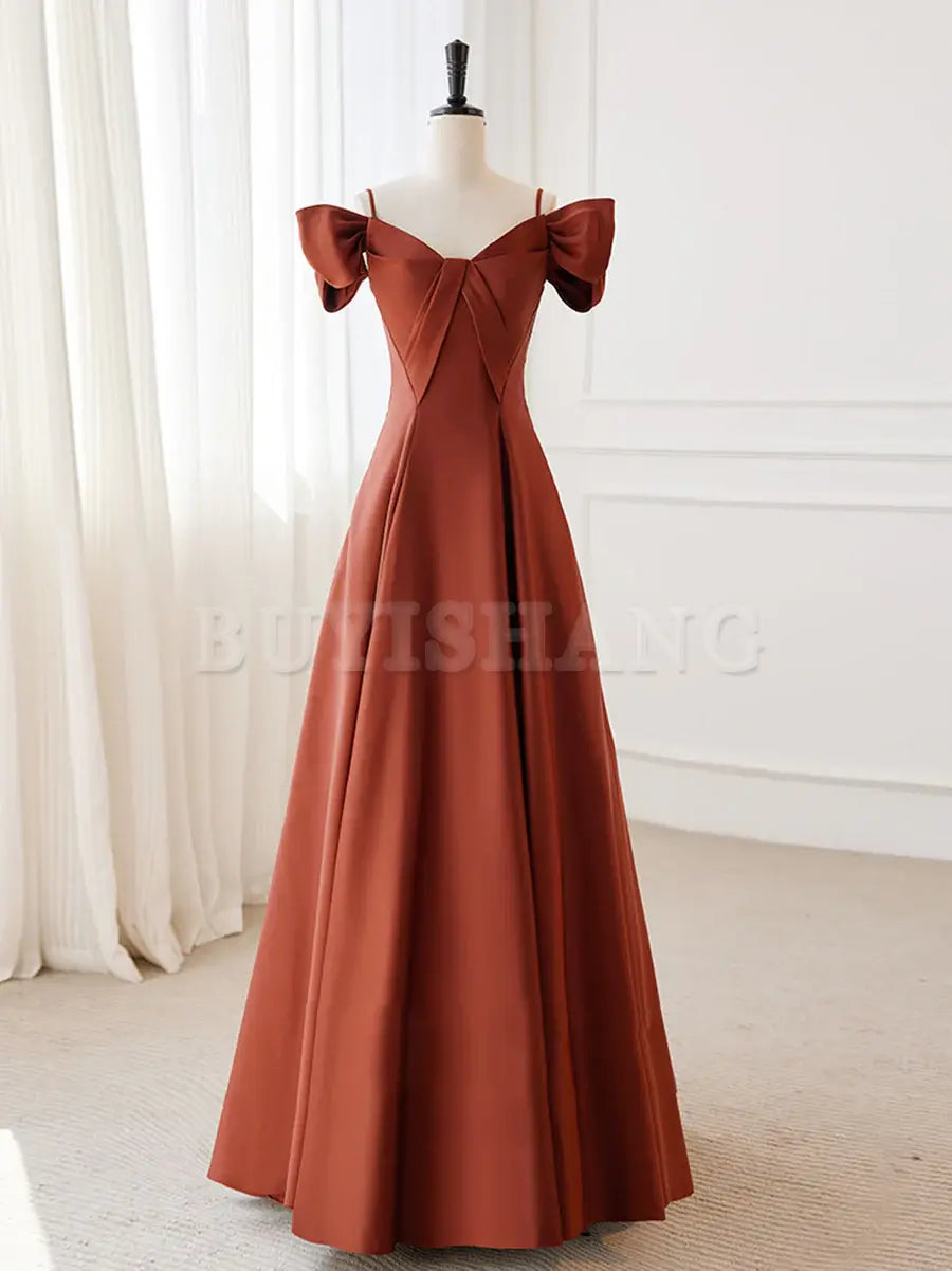 Buyishang A-Line Satin Orange Long Prom Dresses Orange Long Formal Dress prom dresses shops