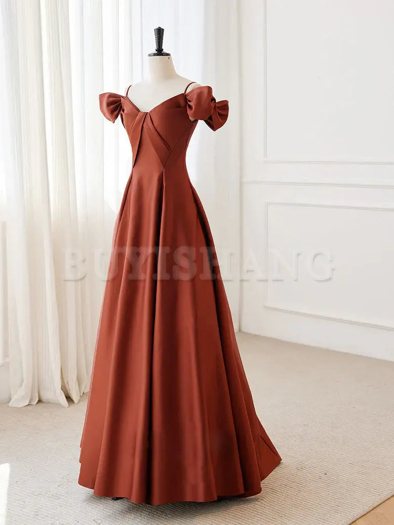 Buyishang A-Line Satin Orange Long Prom Dresses Orange Long Formal Dress prom dresses shops