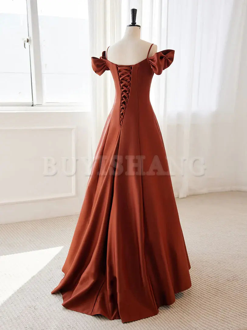 Buyishang A-Line Satin Orange Long Prom Dresses Orange Long Formal Dress prom dresses shops