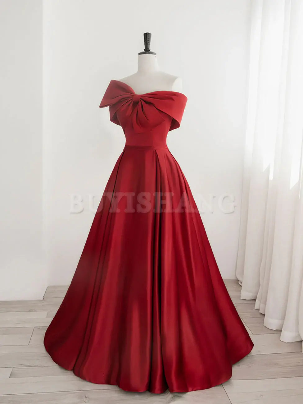 Buyishang A-Line Satin Red Long Prom Dresses Red Long Formal Dresses prom dresses shops