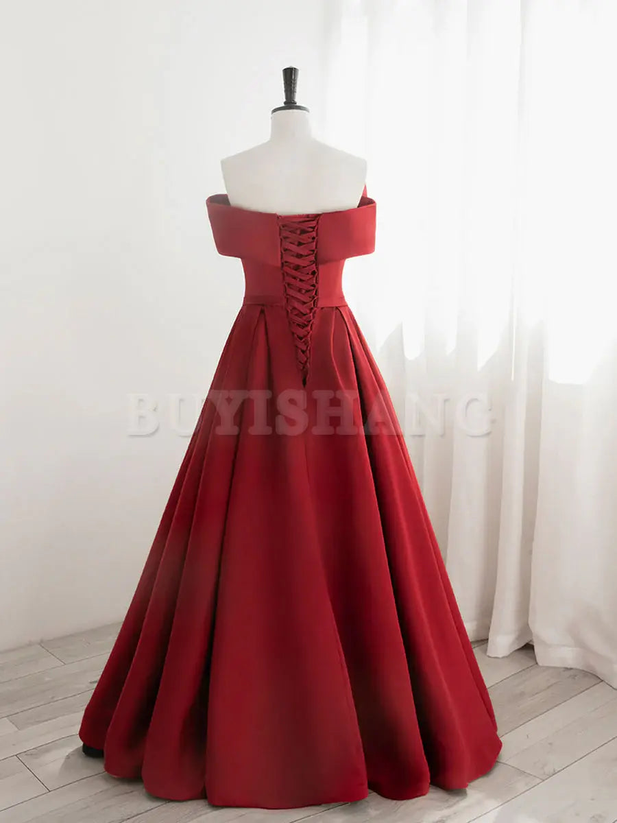 Buyishang A-Line Satin Red Long Prom Dresses Red Long Formal Dresses prom dresses shops