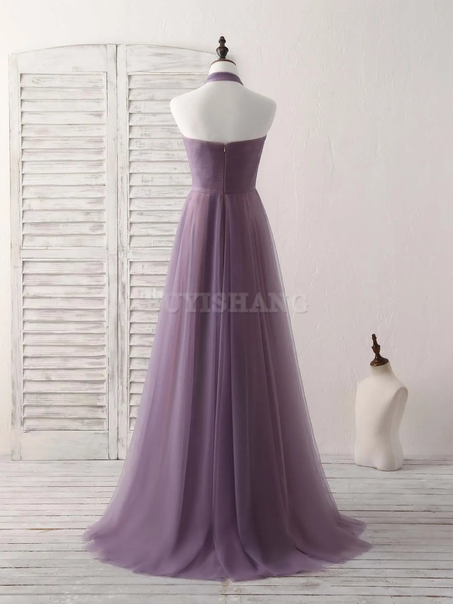 Buyishang A-Line Tulle High Low Long Prom Dress Simple Bridesmaid Dress Bridesmaid dress shop