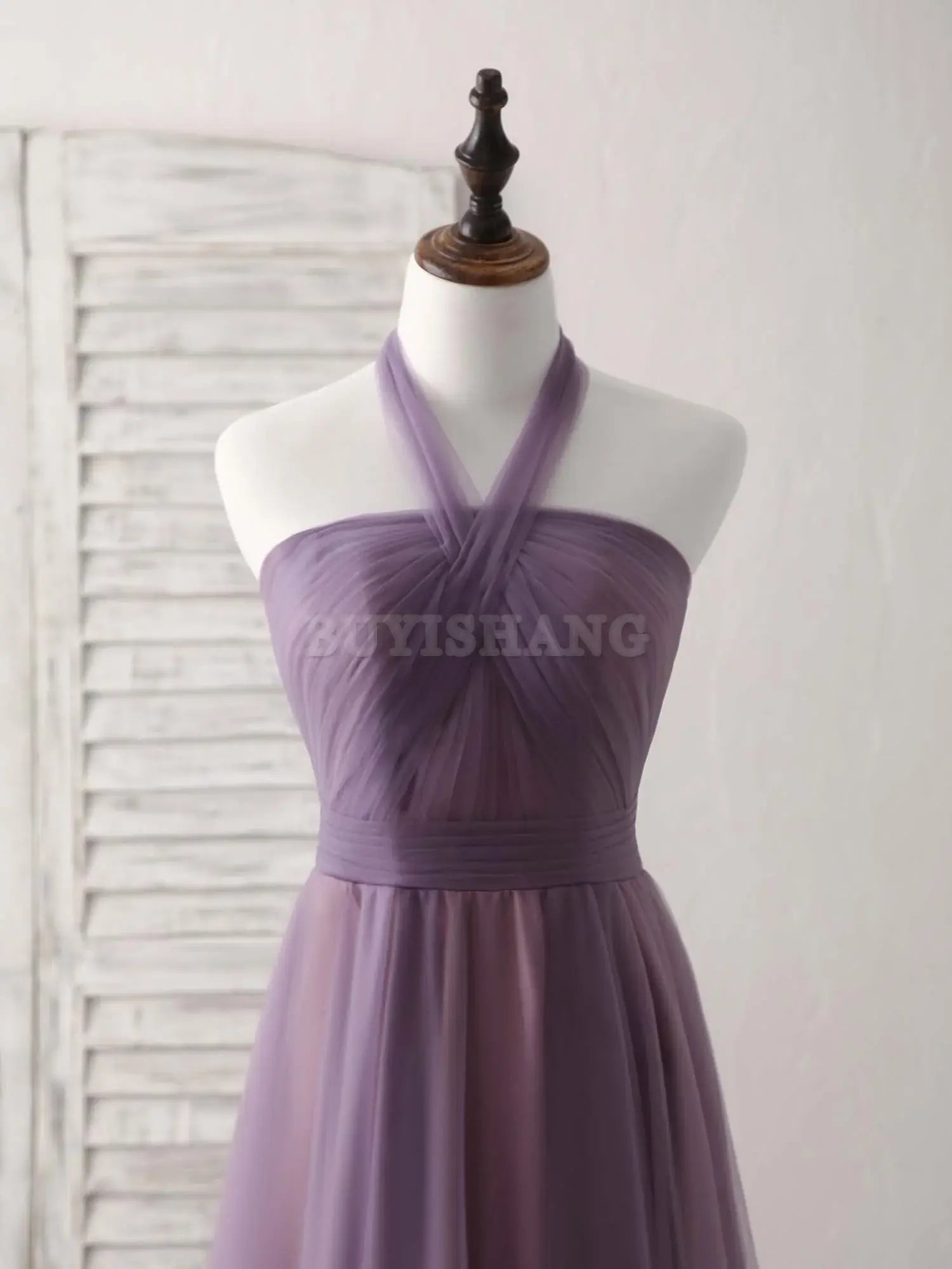 Buyishang A-Line Tulle High Low Long Prom Dress Simple Bridesmaid Dress Bridesmaid dress shop
