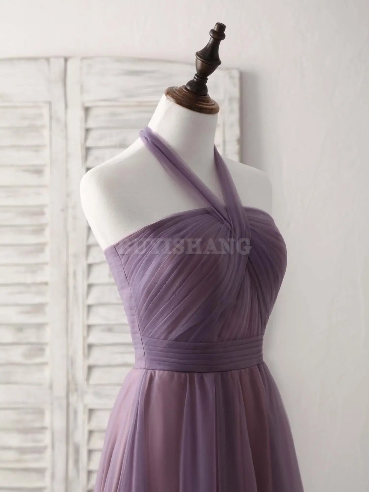 Buyishang A-Line Tulle High Low Long Prom Dress Simple Bridesmaid Dress Bridesmaid dress shop
