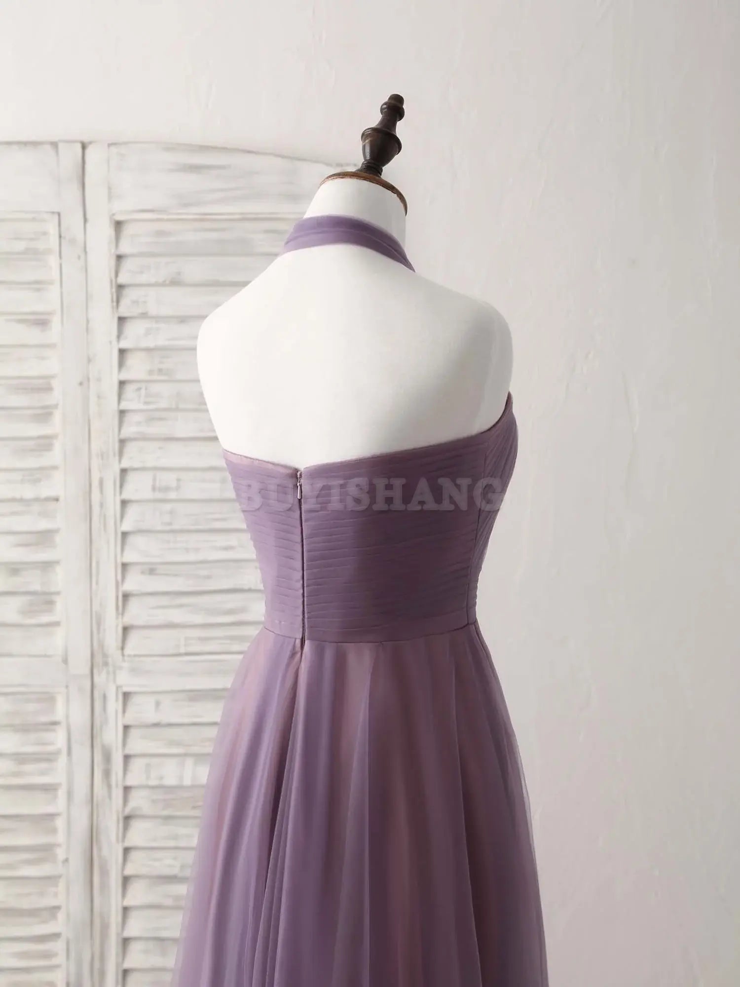Buyishang A-Line Tulle High Low Long Prom Dress Simple Bridesmaid Dress Bridesmaid dress shop