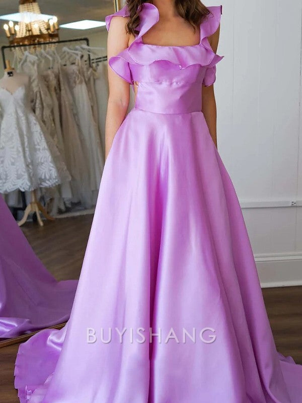 Buyishang Simple A-line Square Ruffles Sweep Train Dress formal wear dresses