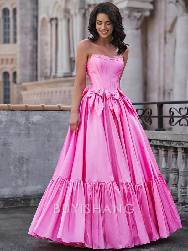 Buyishang Simple A-line Straight Bow Floor-Length Taffeta Corset Dress