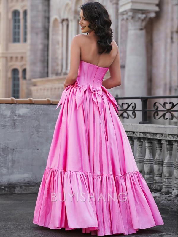 Buyishang Simple A-line Straight Bow Floor-Length Taffeta Corset Dress