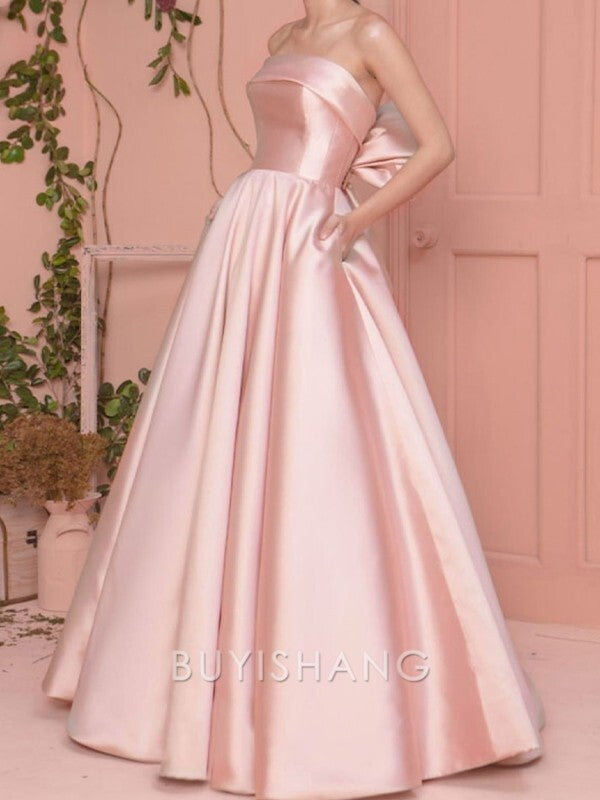 Buyishang Simple A-line Straight Floor-Length Satin Dress formal wear dresses