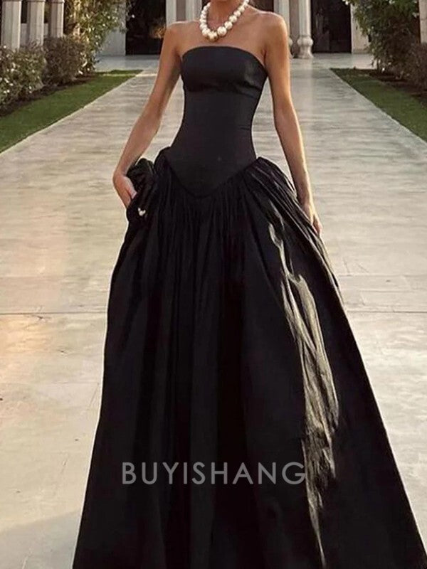 Buyishang Simple A-line Straight Floor-Length Taffeta Dress formal wear dresses