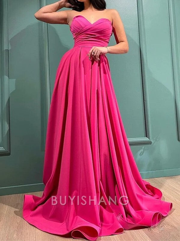 Buyishang Simple A-line Sweetheart Pleated Floor-Length Stretch Crepe Dress formal wear dresses