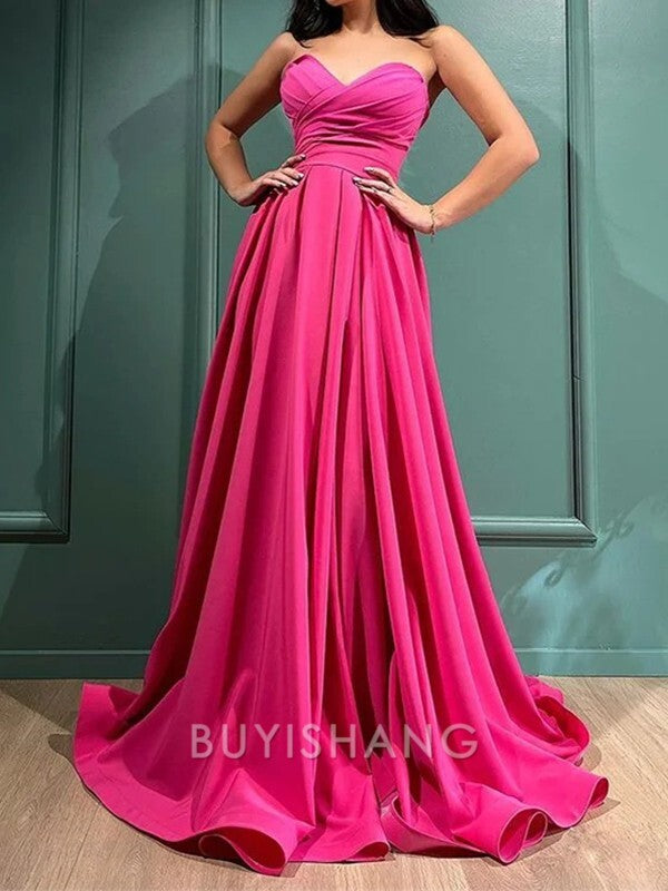 Buyishang Simple A-line Sweetheart Pleated Floor-Length Stretch Crepe Dress formal wear dresses
