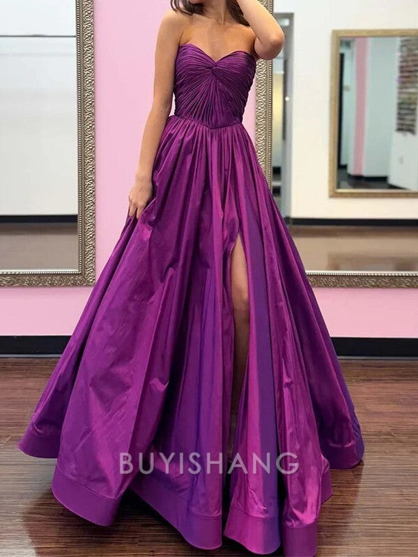 Buyishang Simple A-line Sweetheart Ruffles Floor-Length Taffeta Dress