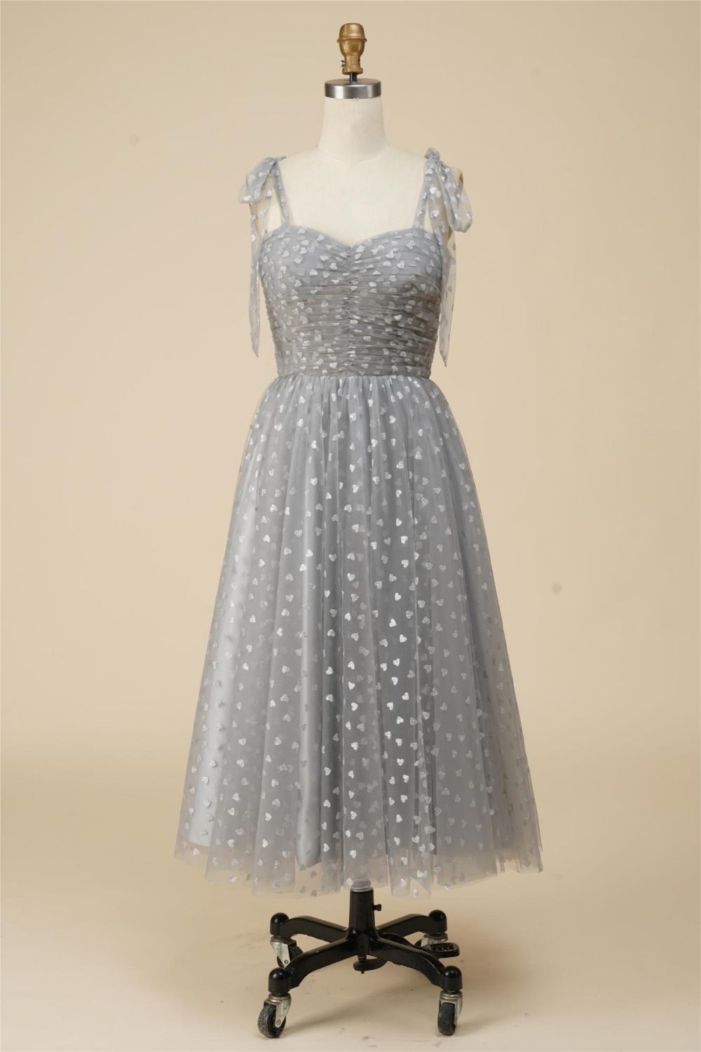 A-Line Tea Length Spaghetti Straps Tulle Party Dress