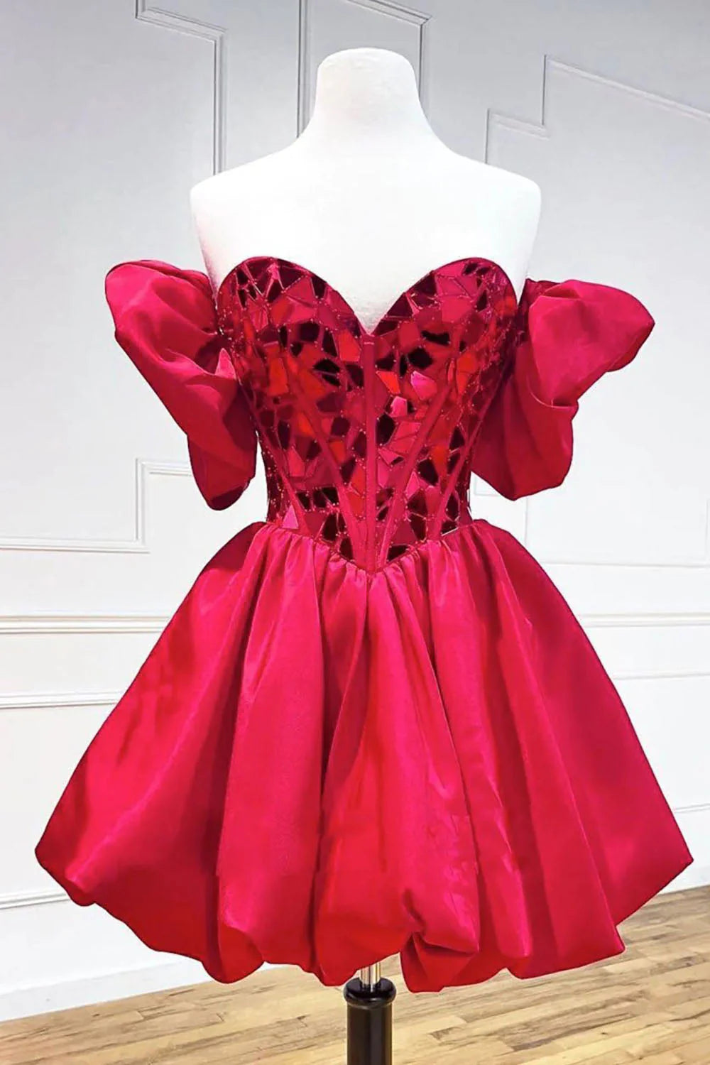Glamorous Off-the-Shoulder Mirror Red Mini Homecoming Dress