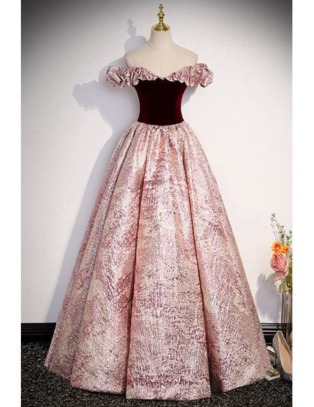 Metallic Fabric Off Shoulder Long Prom Dress For Parties