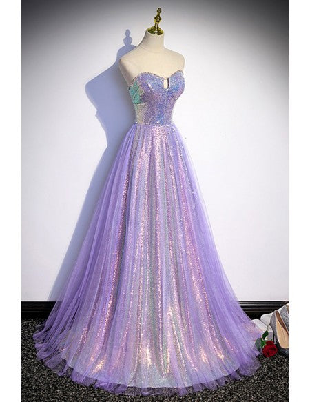 Sparkly Purple Long Aline Prom Dress For Parties