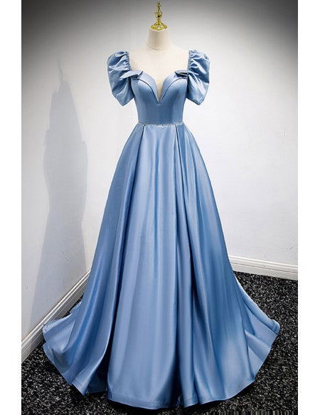 Elegant Long Satin Prom Dress with Open Back Jeweled Butterfly