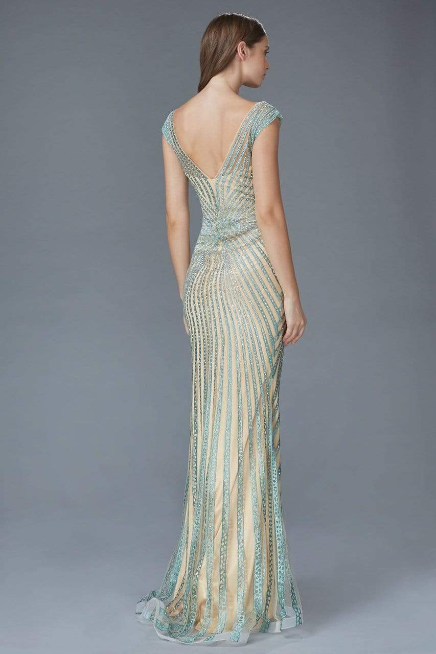 Radial Beaded Mesh Sheath Gown