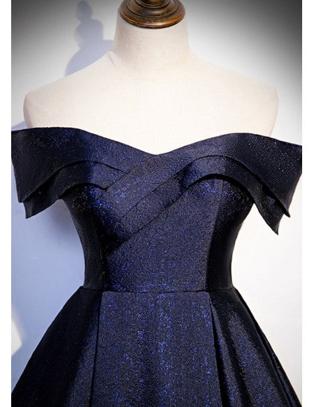 Navy Blue Off Shoulder Ballgown Prom Dress