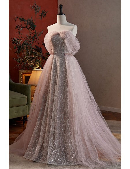 Dreamy Tulle And Bling Sequins Prom Dress Off Shoulder