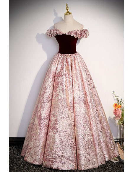 Metallic Fabric Off Shoulder Long Prom Dress For Parties