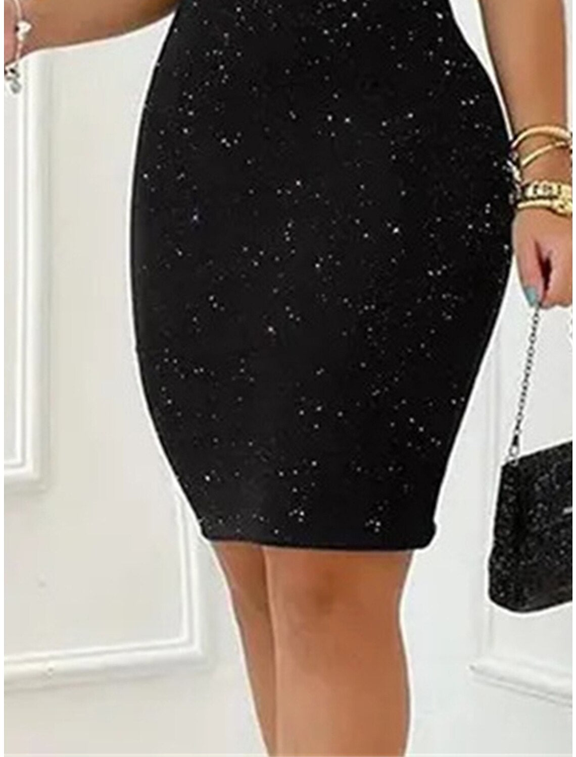Women's Black Sequin Dress Party Dress Little Black Dress Lace Dress Sparkly Dress Sexy Dress Black Homecoming Dress Mini Dress Sleeveless Sparkly Glitter Fall Crew Neck Fashion