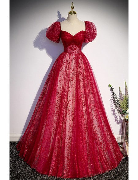 Dreamy Burgundy Bling Tulle Ballgown Prom Dress with Bling