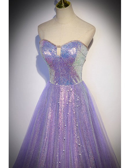 Sparkly Purple Long Aline Prom Dress For Parties