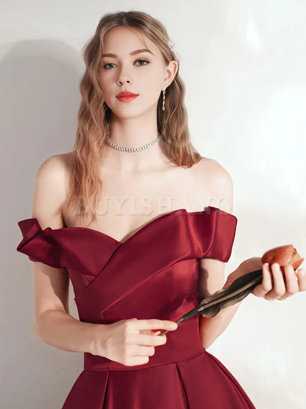 Buyishang A Line Burgundy Long Prom Dresses Satin Long Formal Graduation Dresses Bridesmaid dress shop