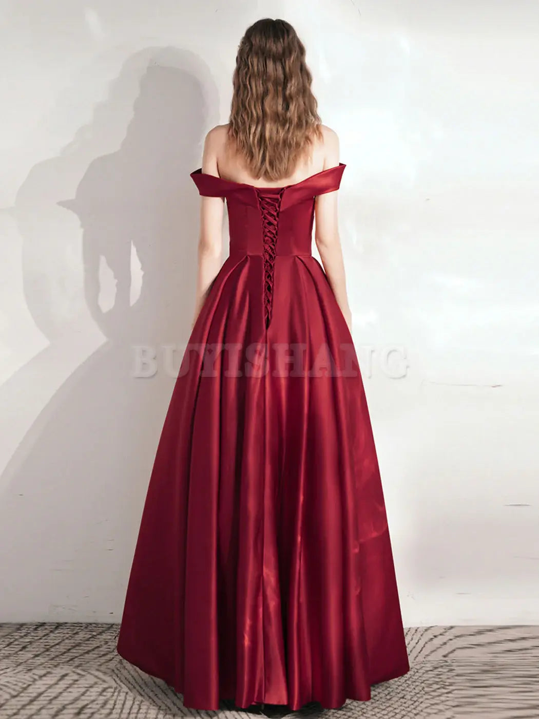 Buyishang A Line Burgundy Long Prom Dresses Satin Long Formal Graduation Dresses Bridesmaid dress shop