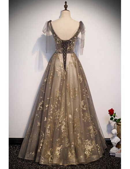 Gorgeous Sparkly Gold Sequins Long Prom Dress with Straps