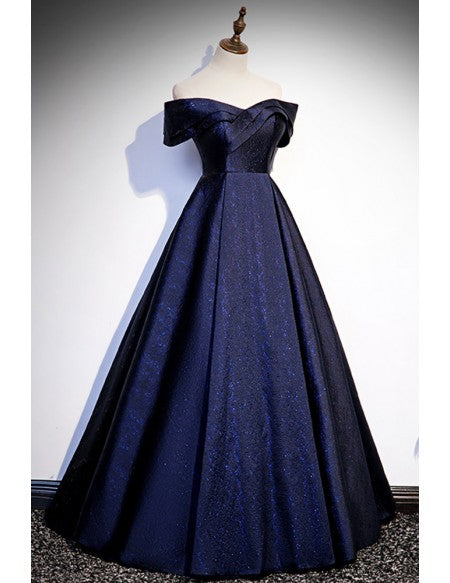 Navy Blue Off Shoulder Ballgown Prom Dress