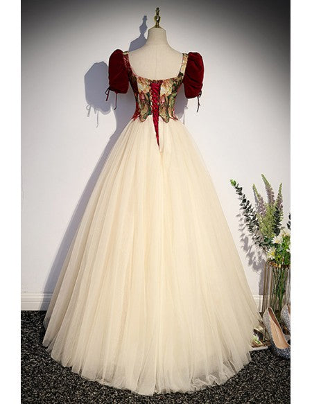 Ballgown Long Tulle Prom Dress with Flowers Pattern