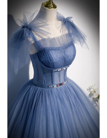 Fantasy Bling Ballgown Blue Prom Dress with Straps