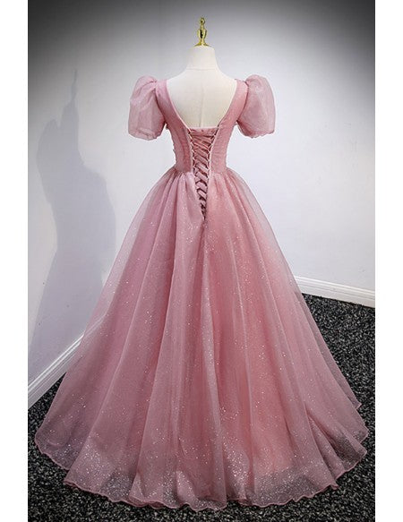 Sparkly Pink Tulle Ballgown Prom Dress with Butterflies