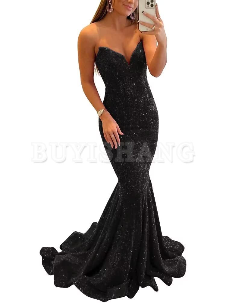 Buyishang Sequin Evening Dresses for Women Formal Sexy Long Prom Party Gowns Mermaid Sparkly V-Neck Homecoming Dress prom dresses stores