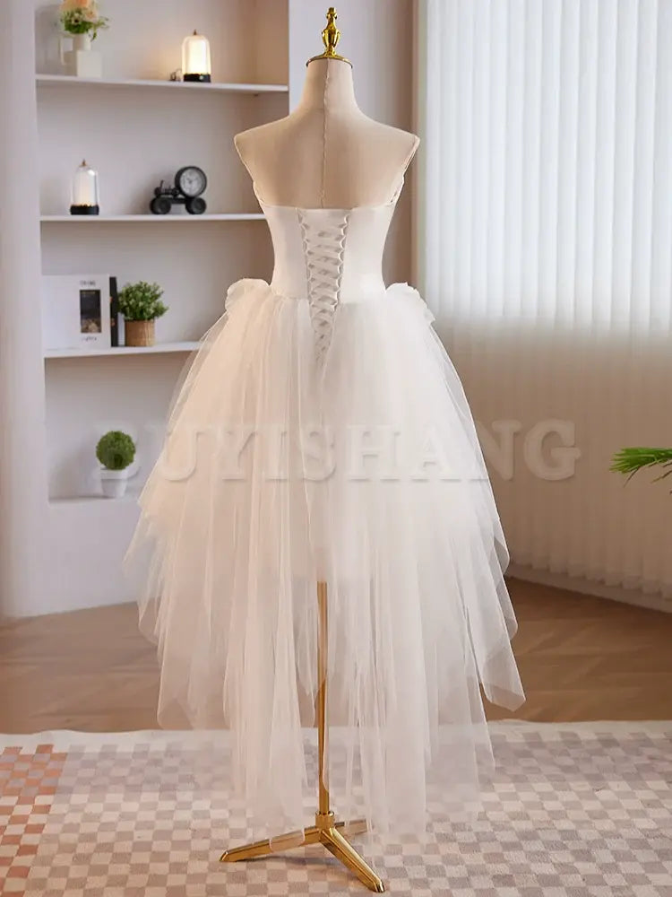 Buyishang Unique White Tulle Satin Short Prom Dress White Homecoming Dress prom dresses stores